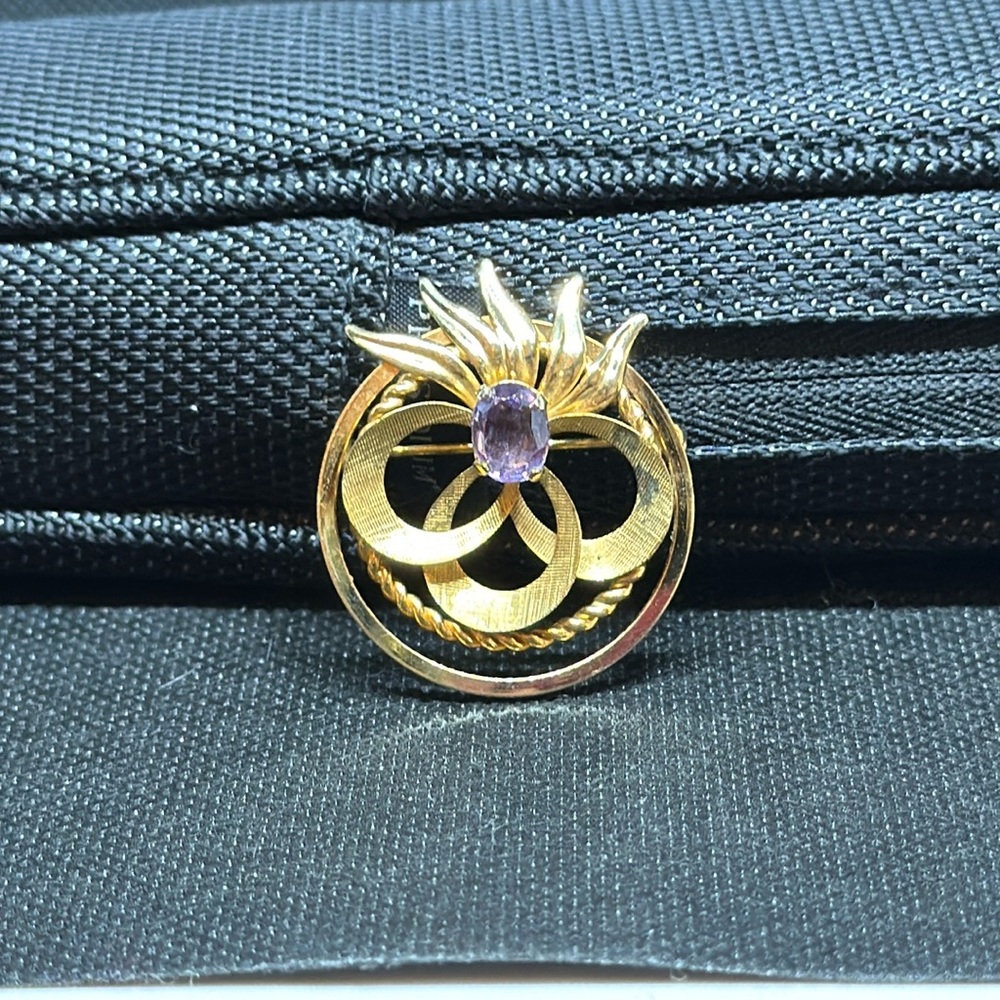 Vintage Signed Burt Cassell 12kt Gold Filled Amethyst Brooch